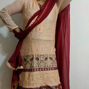 NWOT Agha noor peach maroon salwar kamees